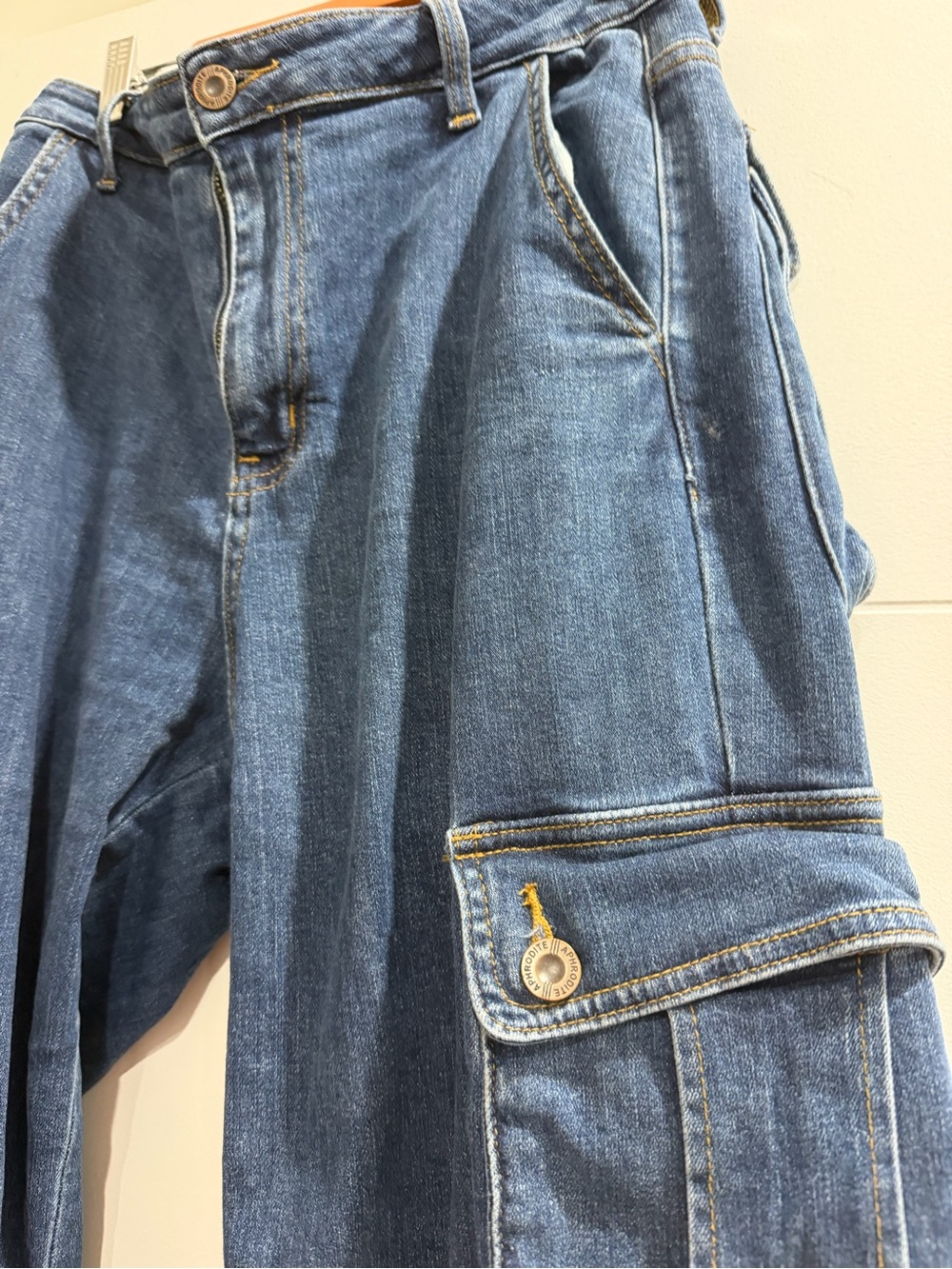 Aphrodite Blue Cargo Jeans with Multiple Flap Pockets - Picture 3 of 7